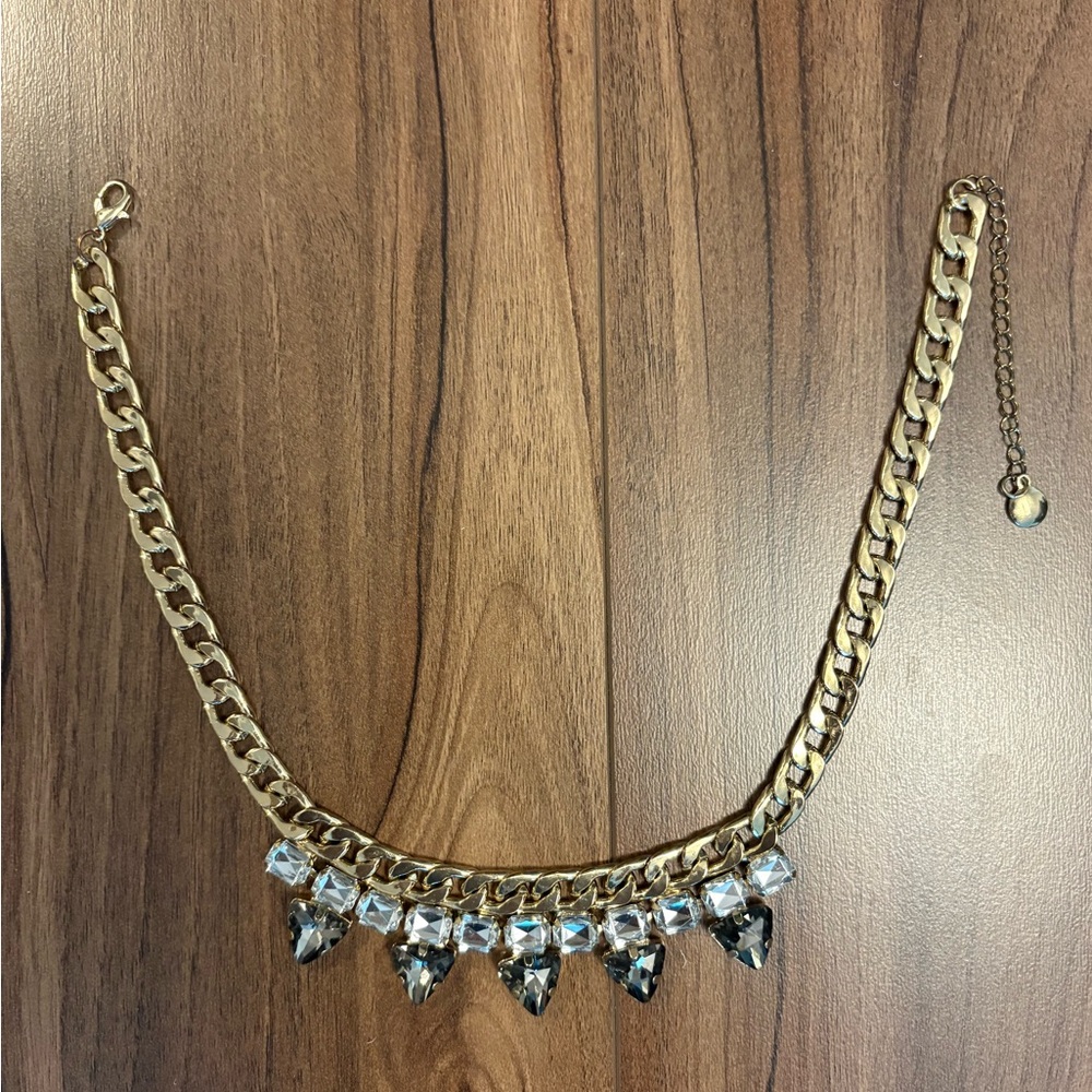 Gold Chain Necklace with Clear Gemstones